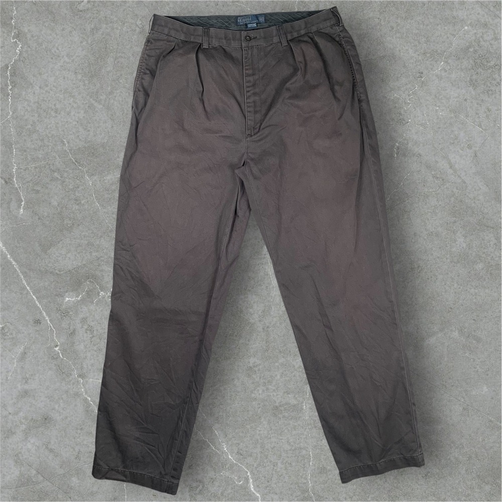 Polo Ralph Lauren Andrew Pant Mens 36x33 Charcoal Grey Pleated Chino Trousers